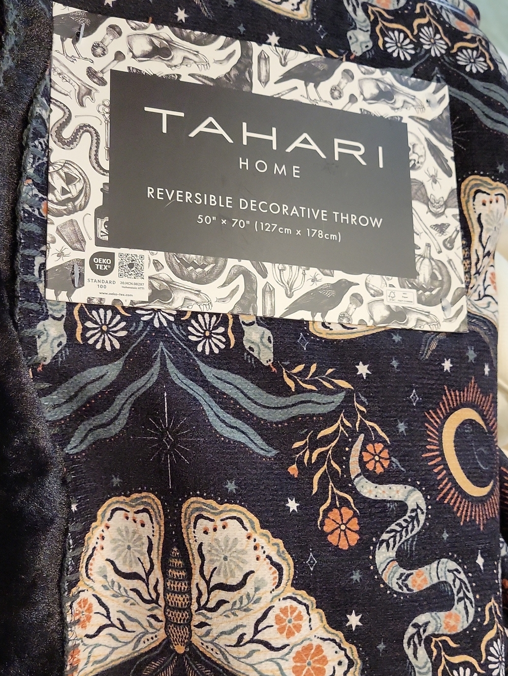 Halloween Mystical Witchy Throw W/ Faux Plush Black Fur,NWT,50 X 70/ Tahari